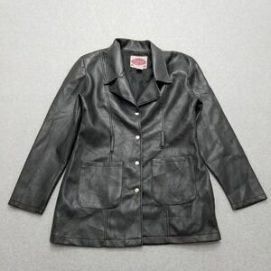 Highway Jacket Womens Medium‎ Black Snap Pockets Faux Leather